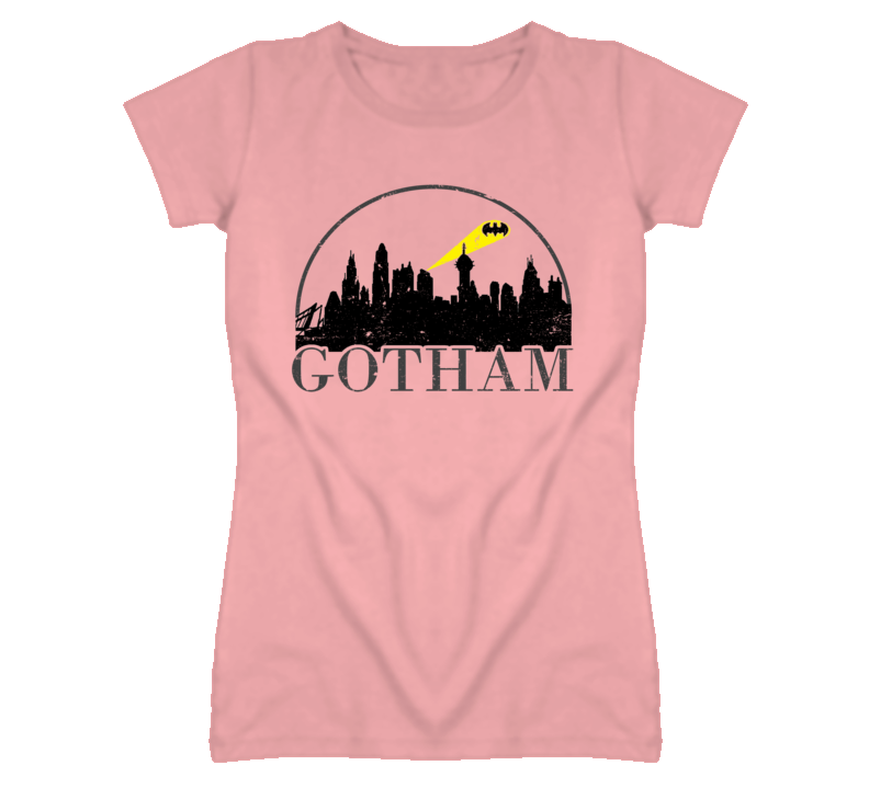 Gotham City Skyline Distressed Look Light Color T Shirt Gotham City Skyline Distressed Look Light Color T Shirt