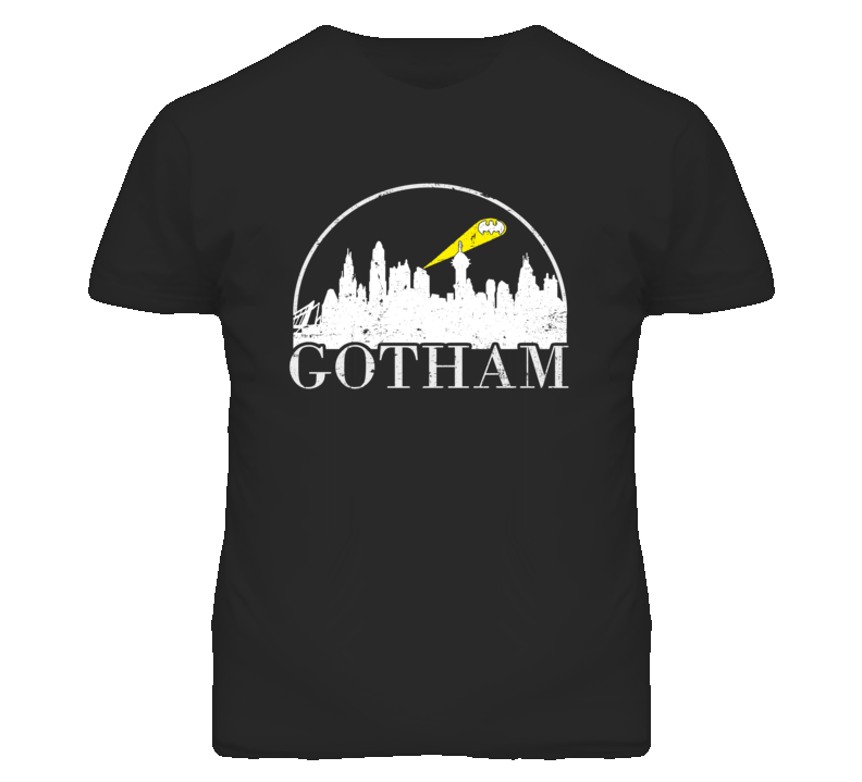Gotham City Skyline Distressed Look Dark T Shirt Gotham City Skyline Distressed Look Dark T Shirt