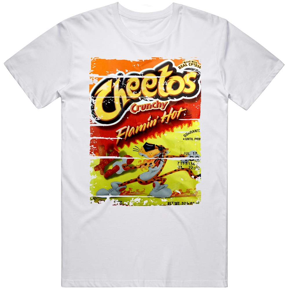 Flaming Hot Cheetos Chips Worn Look Snack Gift Retro Graphic Unisex Cotton White Classic T Shirt