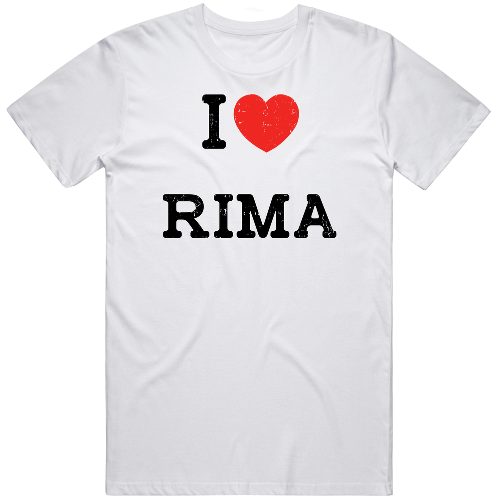 I Love Heart Rima First Name Worn Look Classic Cotton T Shirt