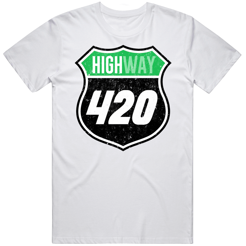 Highway 420 Smoke Pot Weed Cannabis Route Sign Parody Mens Soft Cotton Tee T Shirt