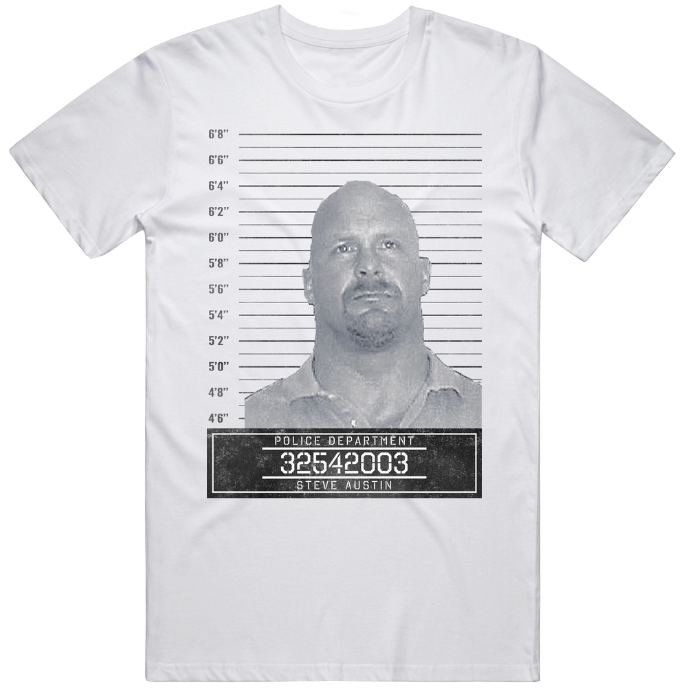 Steve Austin Famous Sports Star Mugshot Police Department Mens Soft Cotton Tee T Shirt