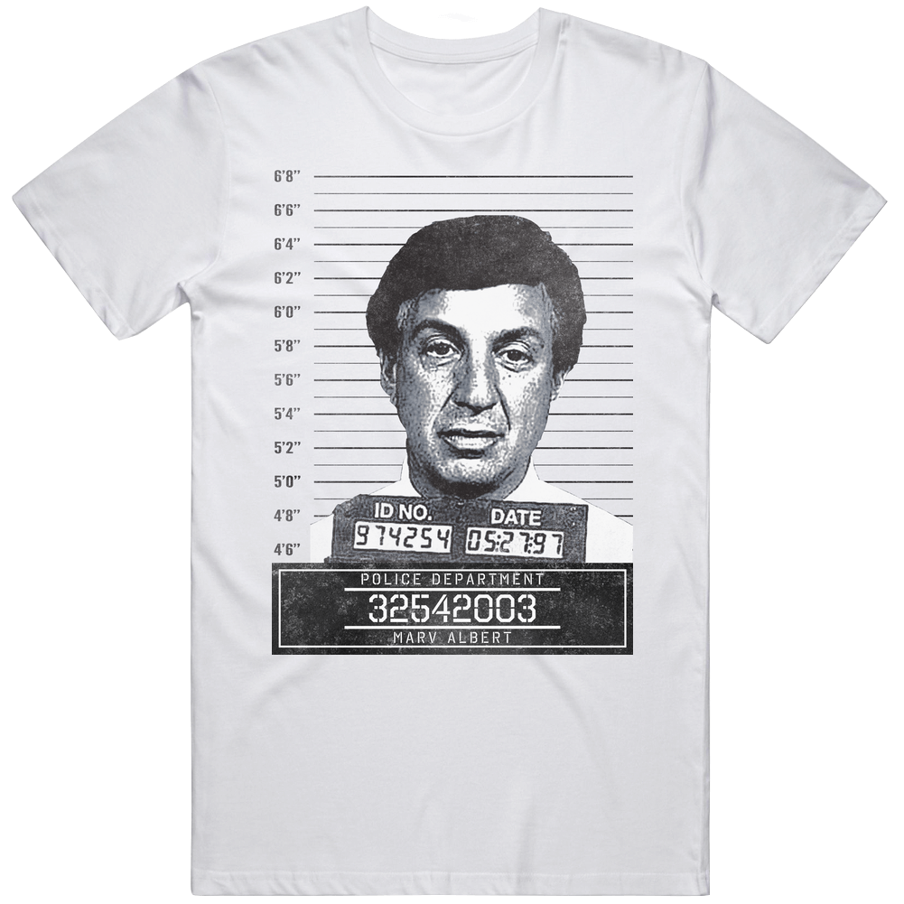 Marv Albert Famous Sports Star Mugshot Police Department Mens Soft Cotton Tee T Shirt Marv Albert Famous Sports Star Mugshot Police Department Mens Soft Cotton Tee T Shirt
