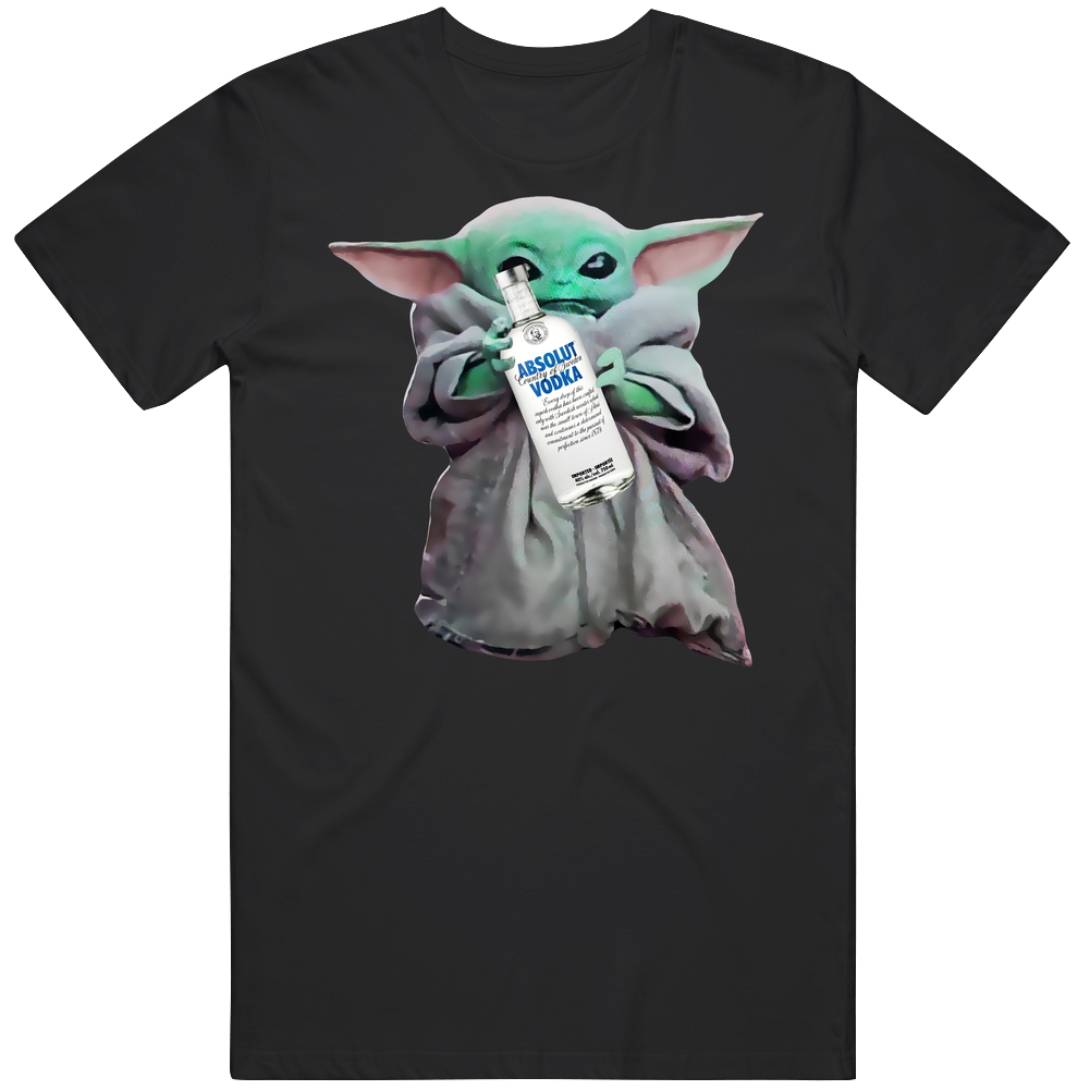 Baby Yoda The Child Mandalorian Absolut Vodka Alcohol Drink Unisex Soft Cotton Tee T Shirt
