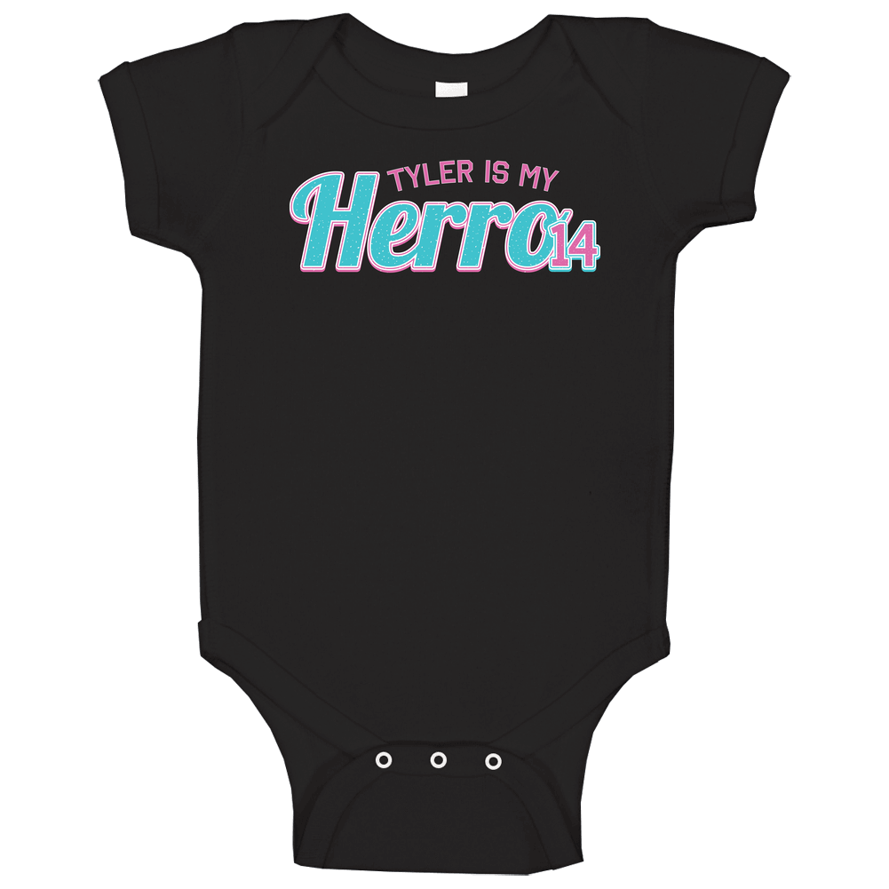 Tyler Herro Is My Hero Miami Basketball Unisex Soft Cotton Tee Baby One Piece Tyler Herro Is My Hero Miami Basketball Unisex Soft Cotton Tee Baby One Piece