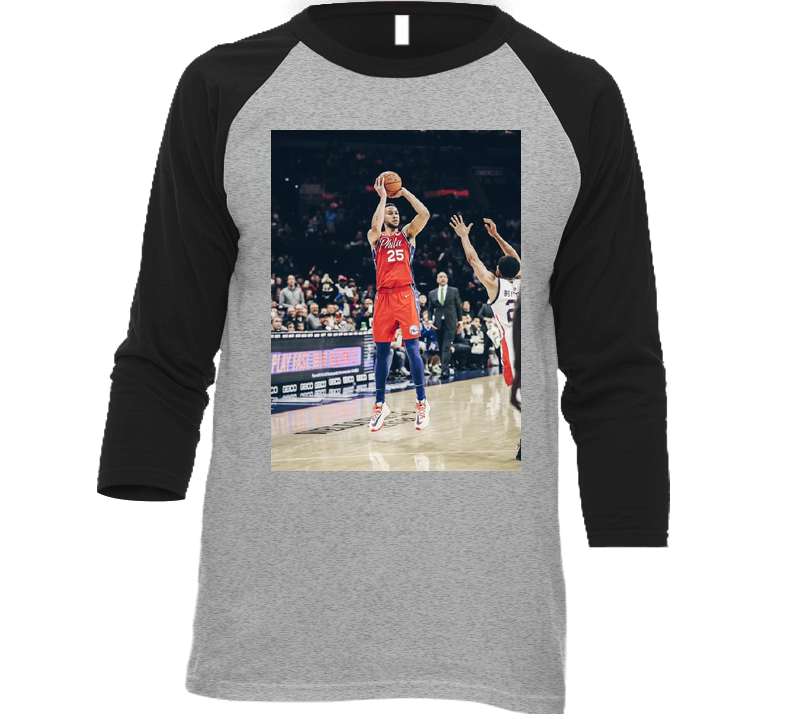 Ben Simmons Three Pointer Philadelphia Basketball Fan Raglan Unisex Soft Cotton Tee Raglan 3/4 Sleeve Shirt