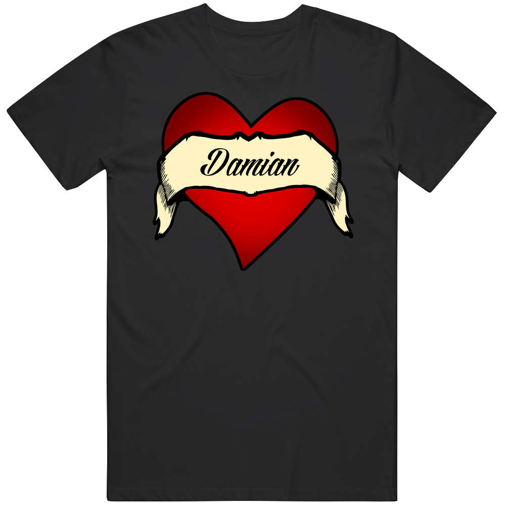 Heart Damian Tattoo Name Unisex Soft Cotton Tee T Shirt Heart Damian Tattoo Name Unisex Soft Cotton Tee T Shirt