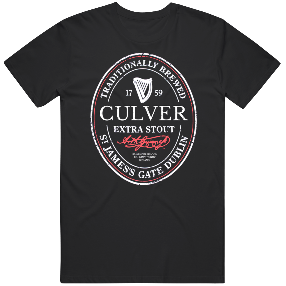 Culver Irish Beer Label St Patricks Day Guinness Parody Grunge Unisex Soft Cotton Tee T Shirt