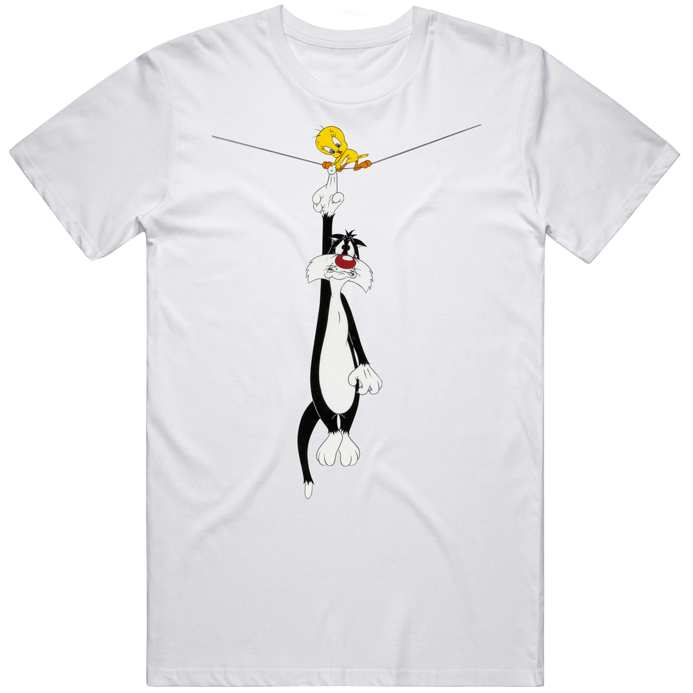 The Sylvester & Tweety Mysteries Hanging From Wire Kids Tv Show Cartoon Unisex Soft Cotton Tee T Shirt