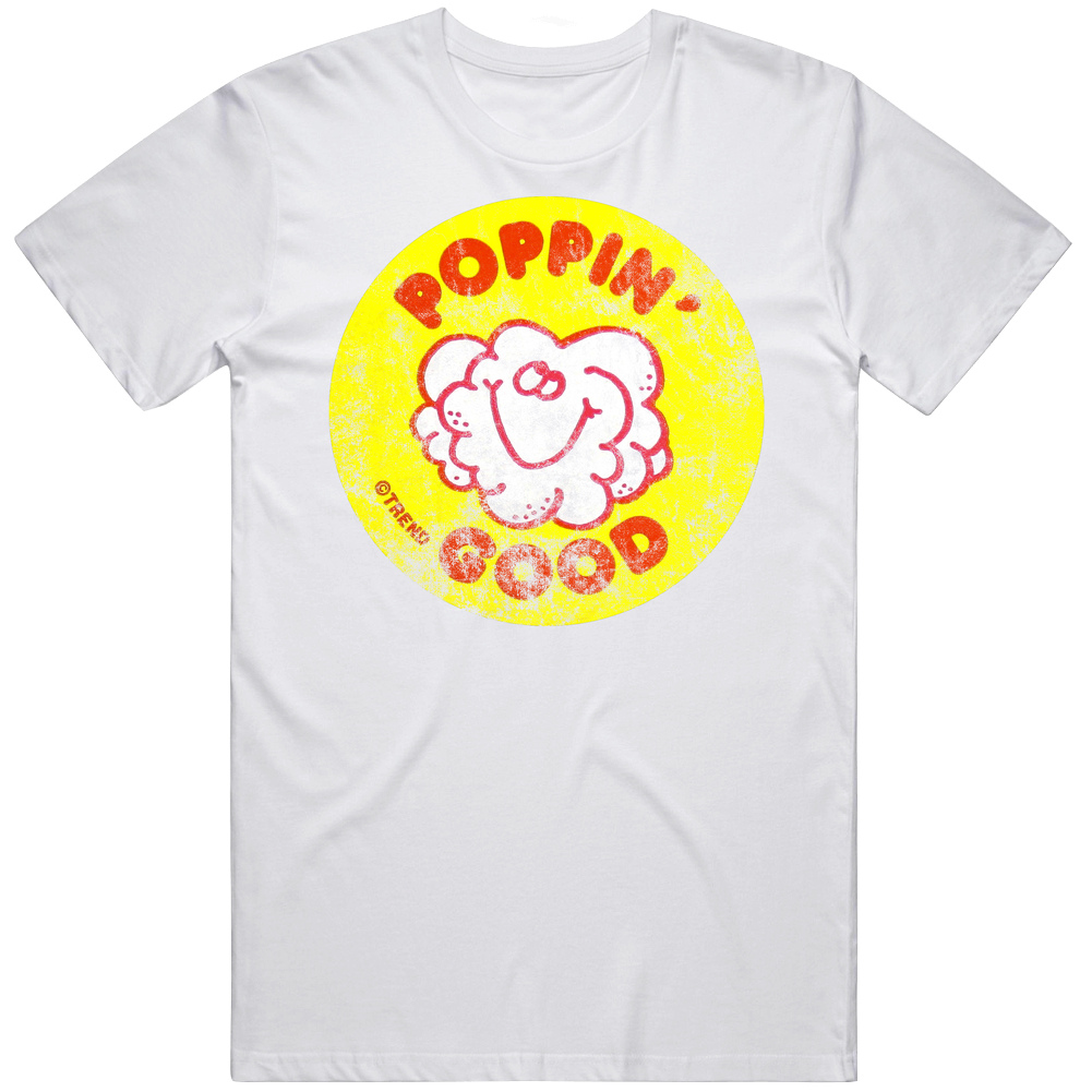 Popcorn Poppin Good Scratch N Sniff Sticker Retro Vintage Worn Look Unisex Soft Cotton Tee T Shirt Popcorn Poppin Good Scratch N Sniff Sticker Retro Vintage Worn Look Unisex Soft Cotton Tee T Shirt