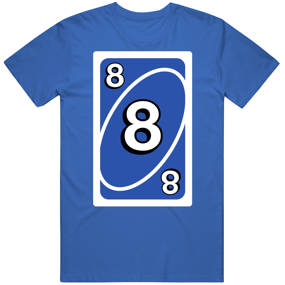 Eight 8 Blue Uno Card Game Fan Halloween Fancy Dress Unisex Soft Cotton Tee T Shirt