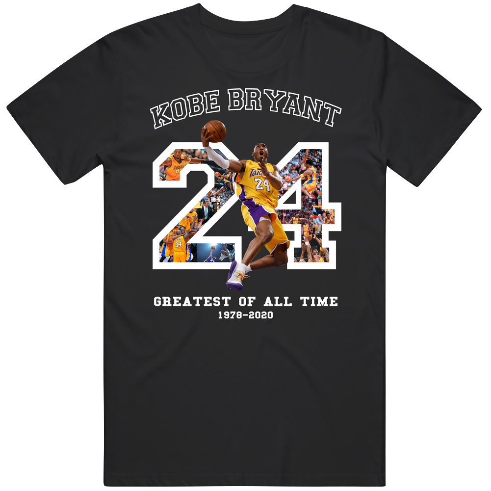 Kobe Bryant Greatest Of All Time Basketball Moments Tribute Los Angeles Number 24 Mens Cotton Tee T Shirt