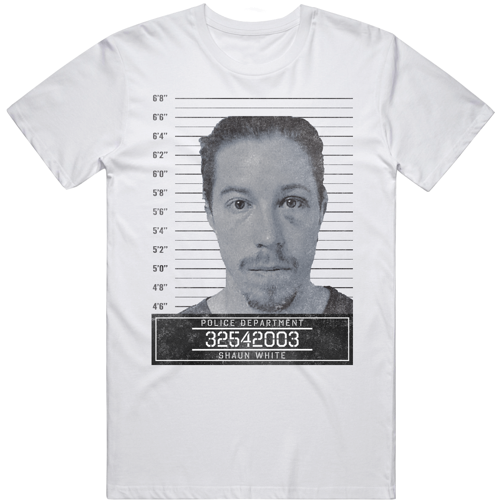 Shaun White Famous Sports Star Mugshot Police Department Mens Cotton Tee T Shirt