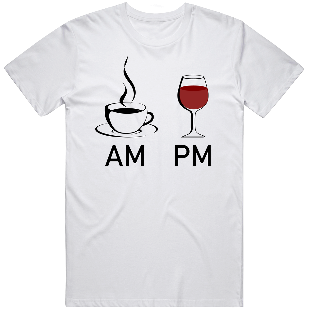 Am Pm Morning Coffee Wine Drinking Mens Cotton Tee T Shirt