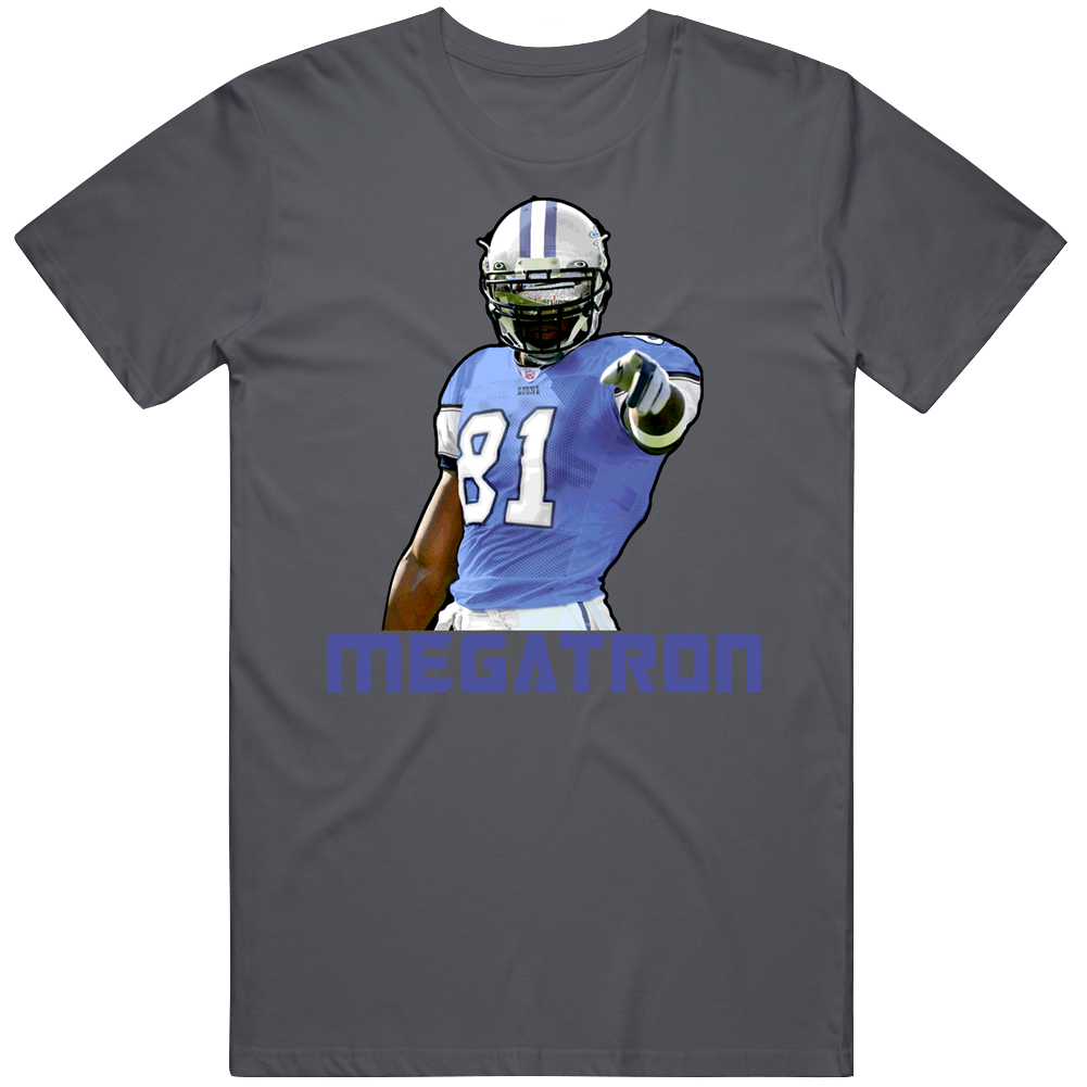 Calvin Johnson Detroit Megatron Football Vintage Charcoal Grey Cotton Mens Cotton Tee T Shirt