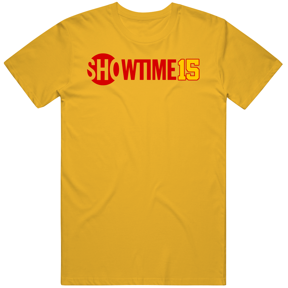 Patrick Mahomes Showtime Nickname Logo Number 15 Athlete Fan Kansas City Football Mens Cotton Tee T Shirt