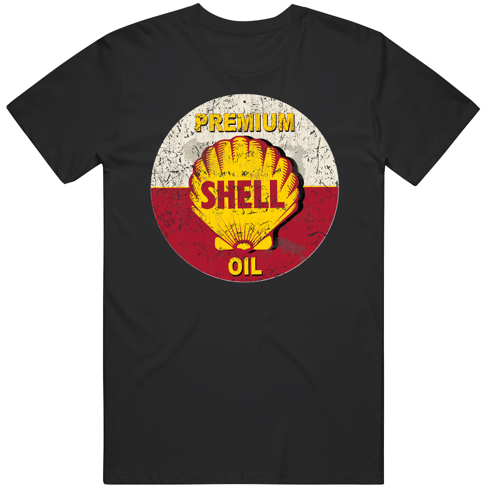Premium Shell Oil Vintage Worn Look Logo Mens Cotton Tee T Shirt