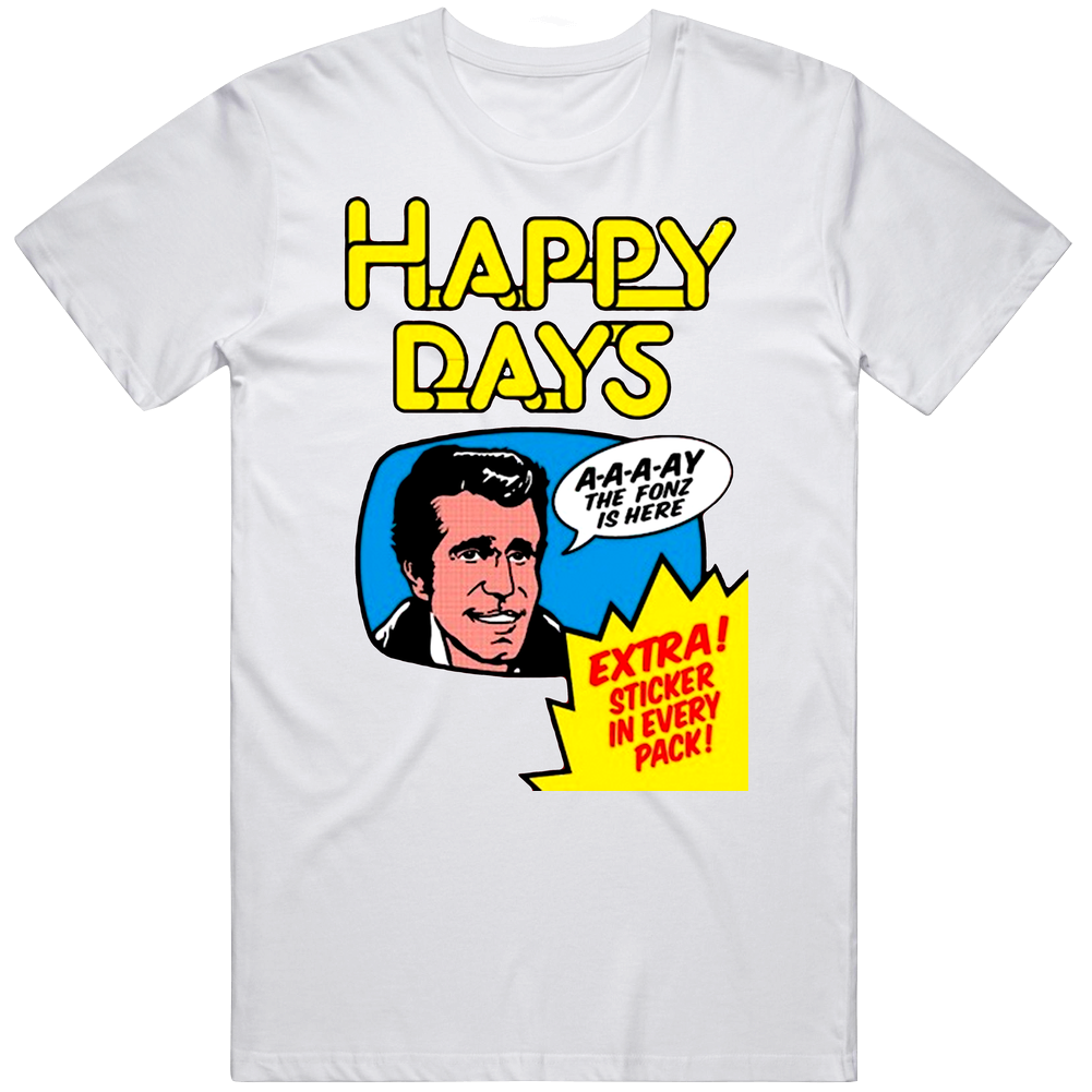 Happy Days The Fonz Bubble Gum Stickers Mens Cotton Tee T Shirt