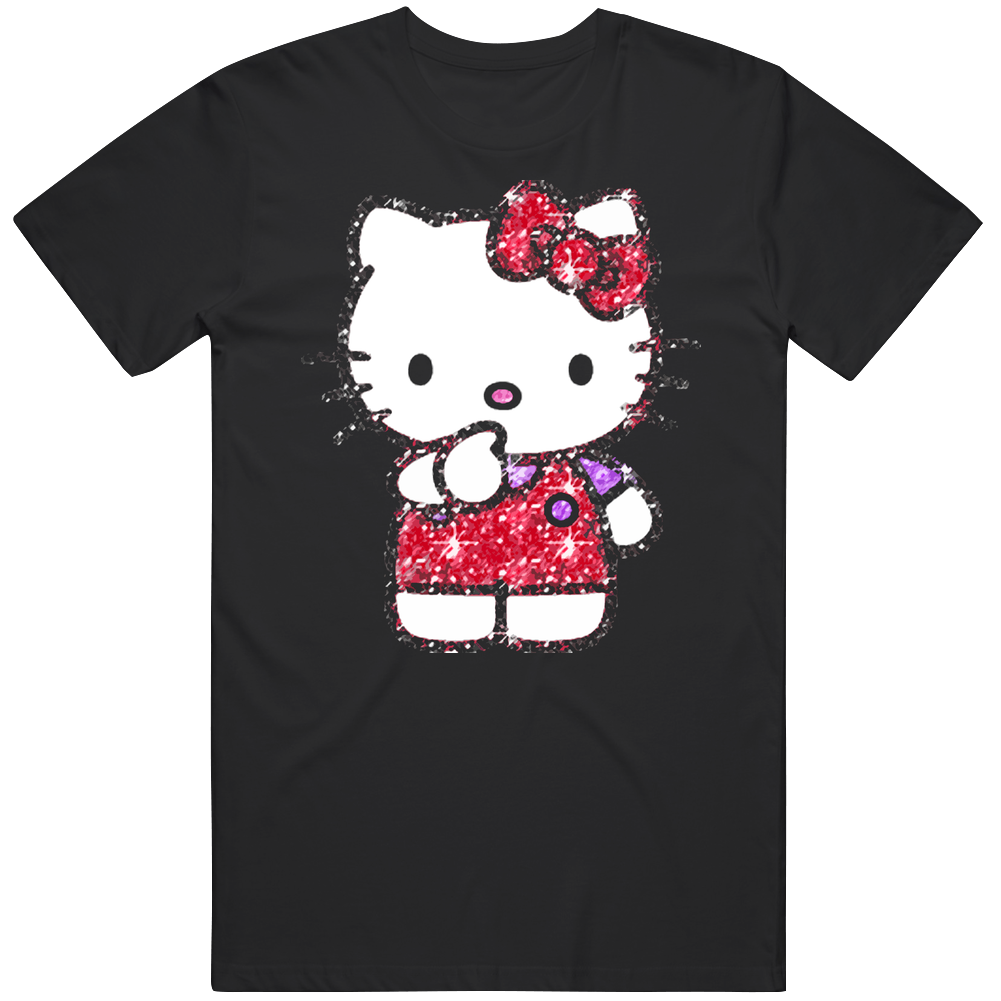 Hello Kitty Glitter Anime Kitty Cat Mens Cotton Tee T Shirt
