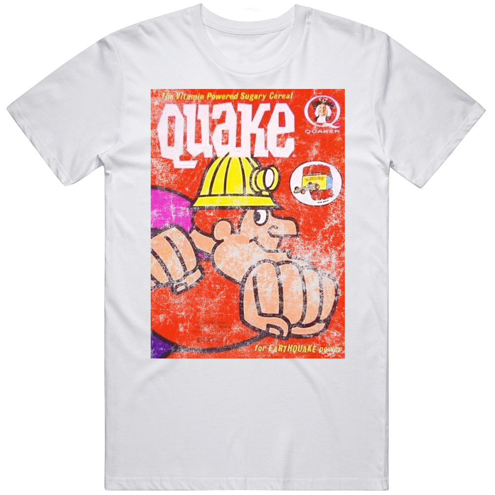 Quake Cereal 60s Cereal Box Cover Food Foodie Fan Worn Look Mens Cotton Tee T Shirt Quake Cereal 60s Cereal Box Cover Food Foodie Fan Worn Look Mens Cotton Tee T Shirt