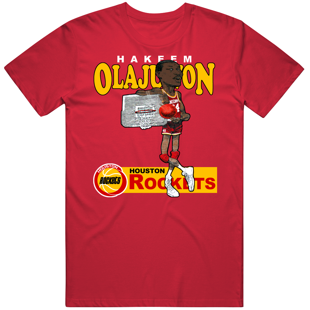 Hakeem Olajuwon Retro Basketball Caricature Mens Cotton Tee T Shirt