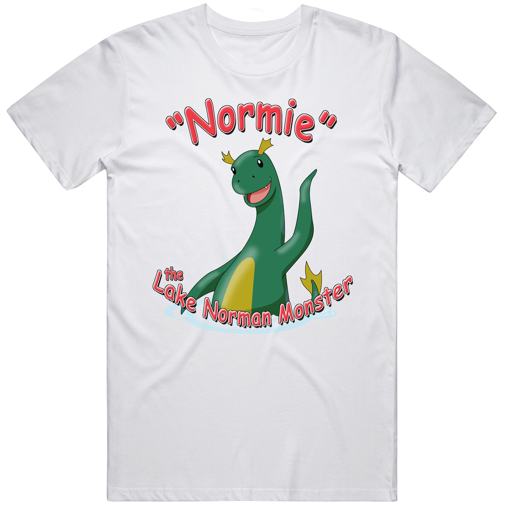Normie The Lake Norman Monster On White Retro Graphic Unisex Cotton White Classic Mens Cotton Tee T Shirt