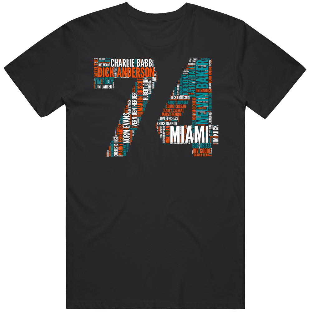 Miami Football 1974 Superbowl Champions Team Roster Retro Sports Fan Mens Cotton Tee T Shirt