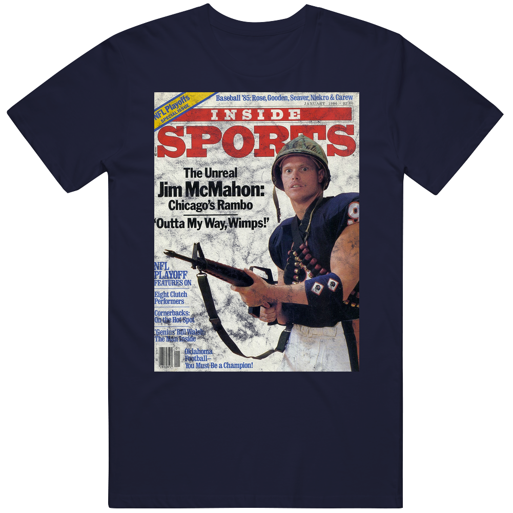 Inside Sports Cover Jim Mcmahon Nfl Football Legend Worn Look Mens Cotton Tee T Shirt