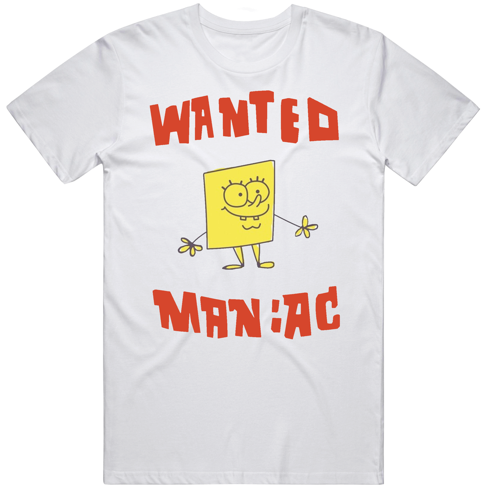 Wanted Maniac Spongebob Fan Wanted Mens Cotton Tee T Shirt