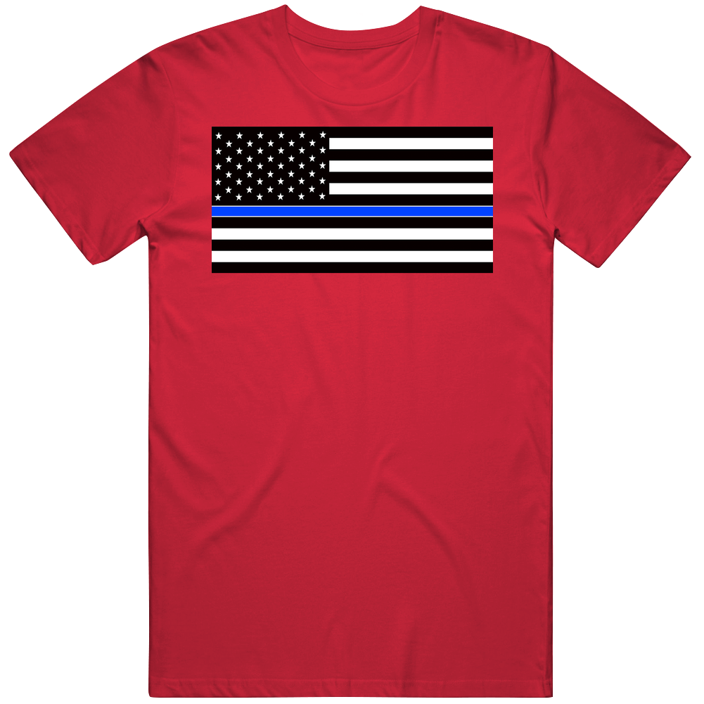 Usa Thin Blue Line Flag Police Solidarity Mens Cotton Tee T Shirt