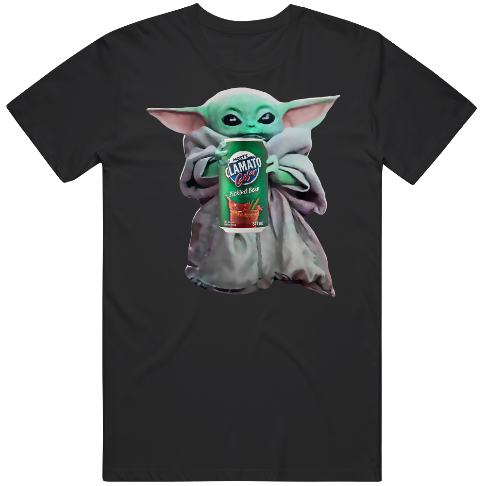 Baby Yoda The Child Mandalorian Mott's Clamato Caesar Pickled Bean Vodka Drink Mens Cotton Tee T Shirt Baby Yoda The Child Mandalorian Mott's Clamato Caesar Pickled Bean Vodka Drink Mens Cotton Tee T Shirt