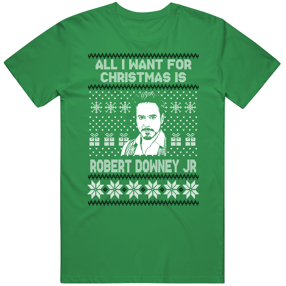 Robert Downey Jr All I Want For Christmas Ugly Christmas Fan Mens Cotton Tee T Shirt