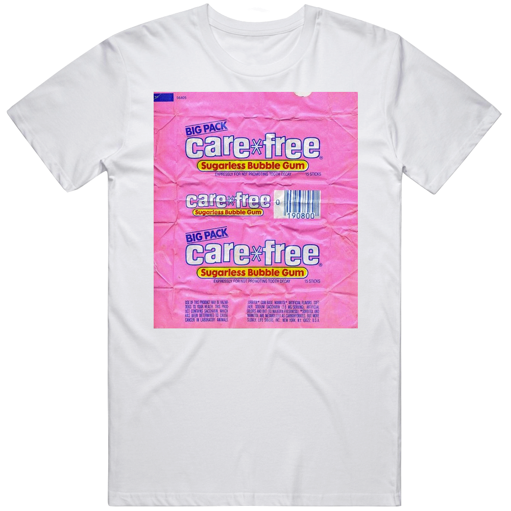 Care Free Sugarless Bubble Gum Wrapper Candy Sweets Foodie Food Mens Cotton Tee T Shirt