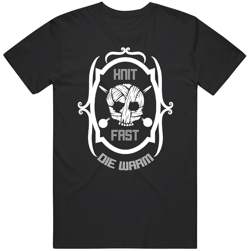 Knit Fast Die Warm Wool Skull Avid Knitters Mens Cotton Tee T Shirt Knit Fast Die Warm Wool Skull Avid Knitters Mens Cotton Tee T Shirt