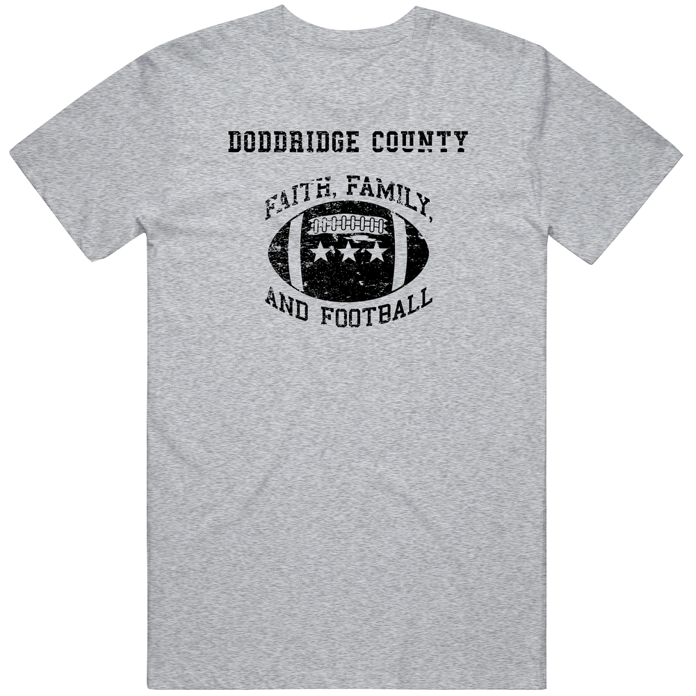 Doddridge County Faith Family Football Distressed Look Mens Cotton Tee T Shirt