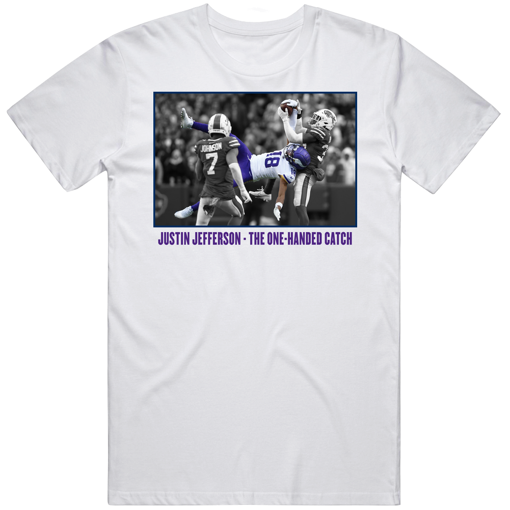Justin Jefferson The One Handed Catch White Mens Cotton Tee T Shirt Justin Jefferson The One Handed Catch White Mens Cotton Tee T Shirt
