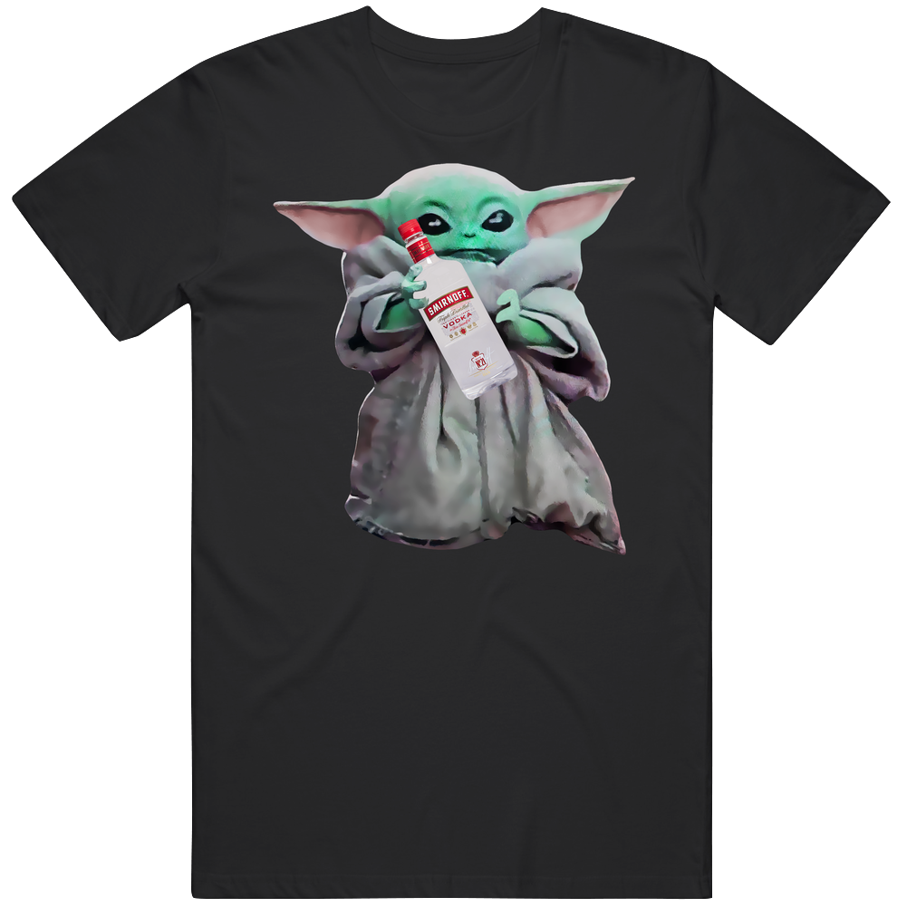 Baby Yoda The Child Mandalorian Smirnoff Vodka Alcohol Drink Mens Cotton Tee T Shirt