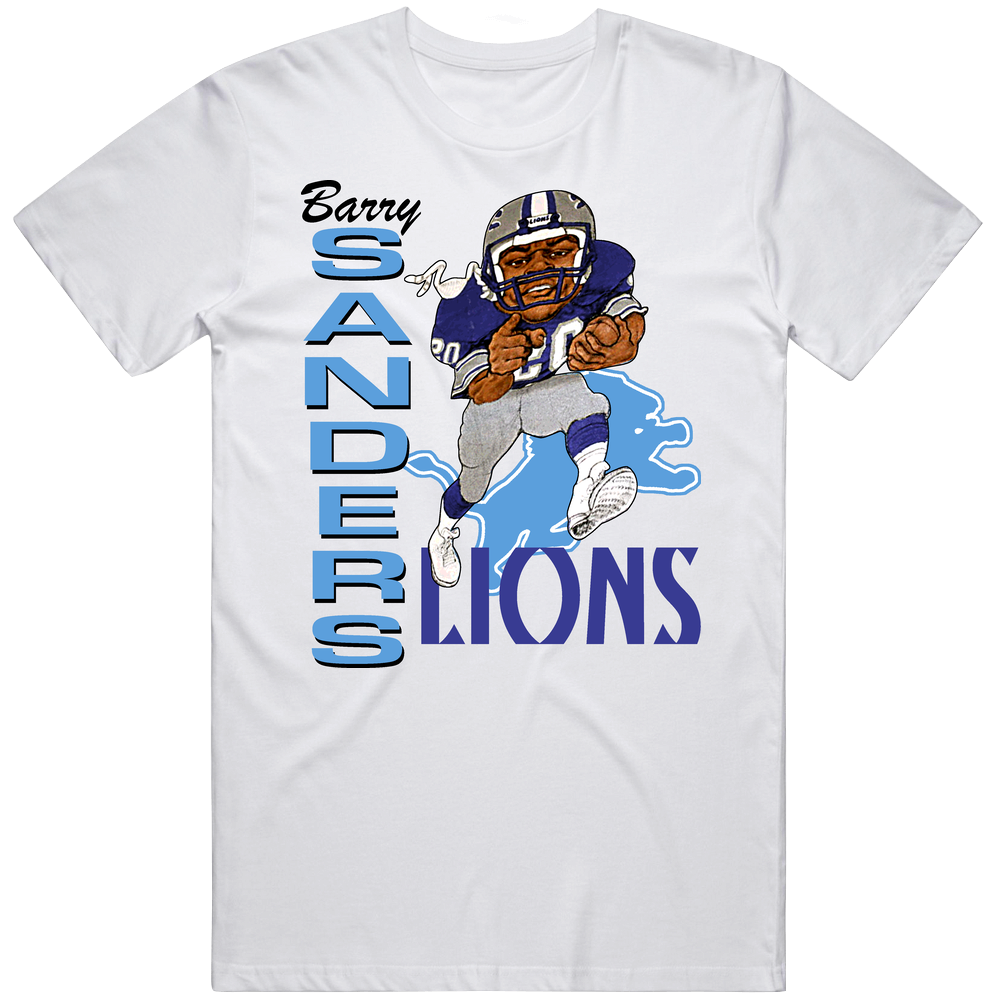 Barry Sanders Retro Football Caricature Mens Cotton Tee T Shirt Barry Sanders Retro Football Caricature Mens Cotton Tee T Shirt