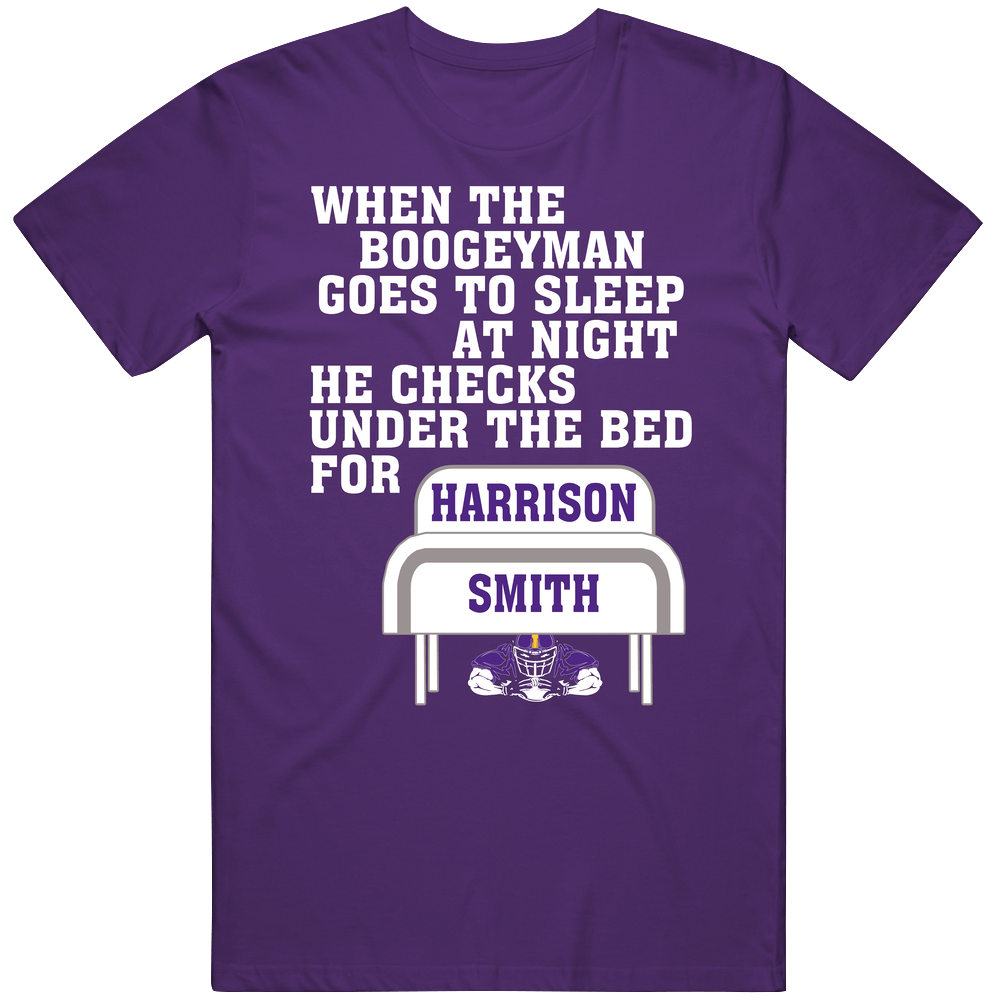 Harrison Smith Boogeyman Checks Under Bed For Minnesota Football Fan Mens Cotton Tee T Shirt Harrison Smith Boogeyman Checks Under Bed For Minnesota Football Fan Mens Cotton Tee T Shirt