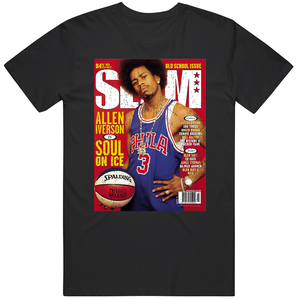 Slam Magazine Issue 32 Allen Iverson Popular Basketball Magazine Grunge Look Mens Cotton Tee T Shirt