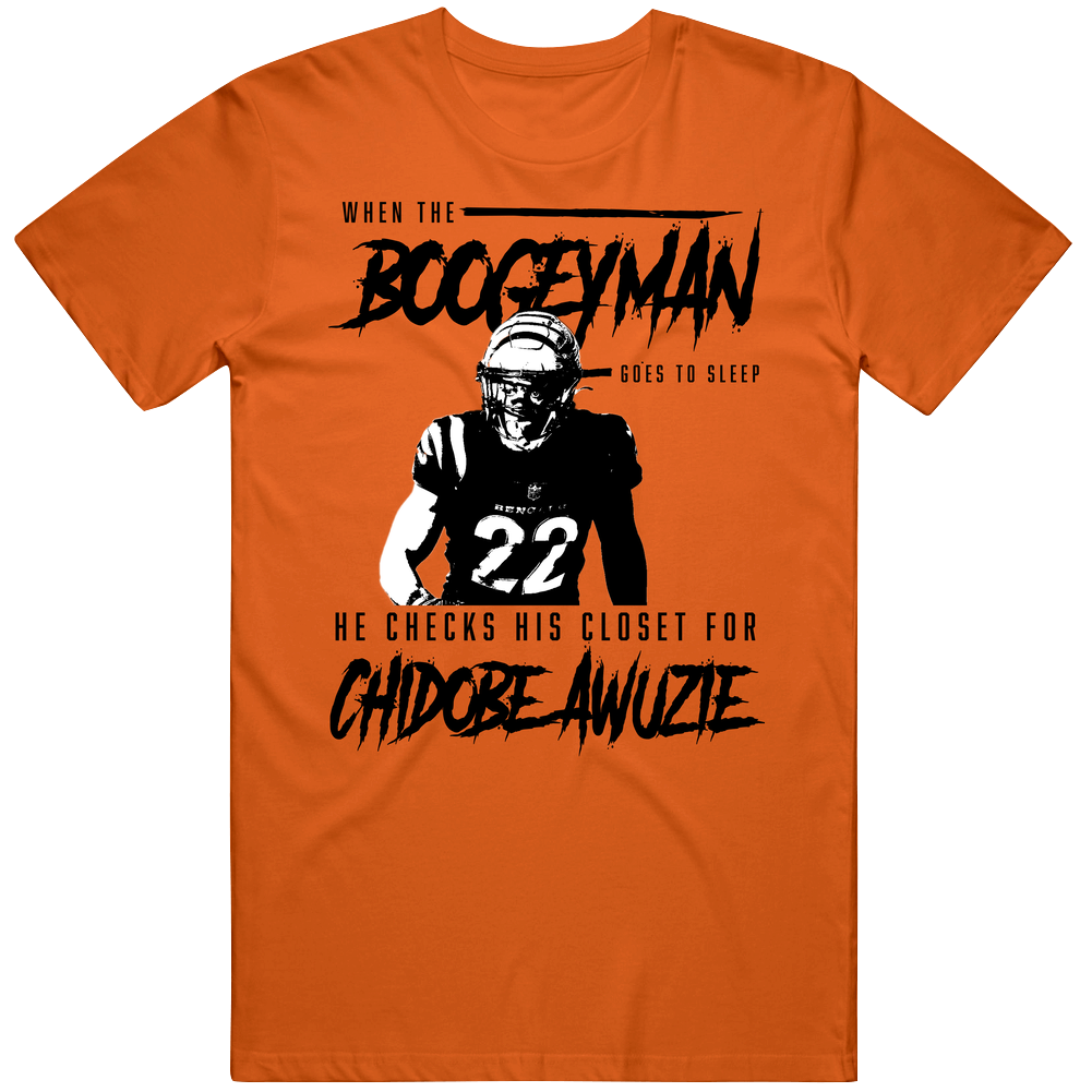 Boogeyman Goes To Sleep Checks For Chidobe Awuzie Football Fan Orange Mens Cotton Tee T Shirt Boogeyman Goes To Sleep Checks For Chidobe Awuzie Football Fan Orange Mens Cotton Tee T Shirt