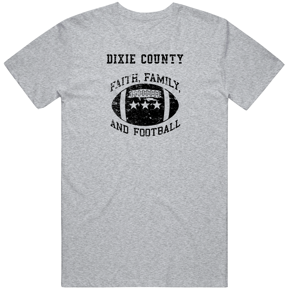 Dixie County Faith Family Football Distressed Look Mens Cotton Tee T Shirt