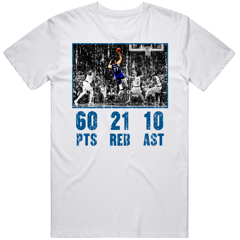 Luka Doncic 60:20 Triple Double White Mens Cotton Tee T Shirt