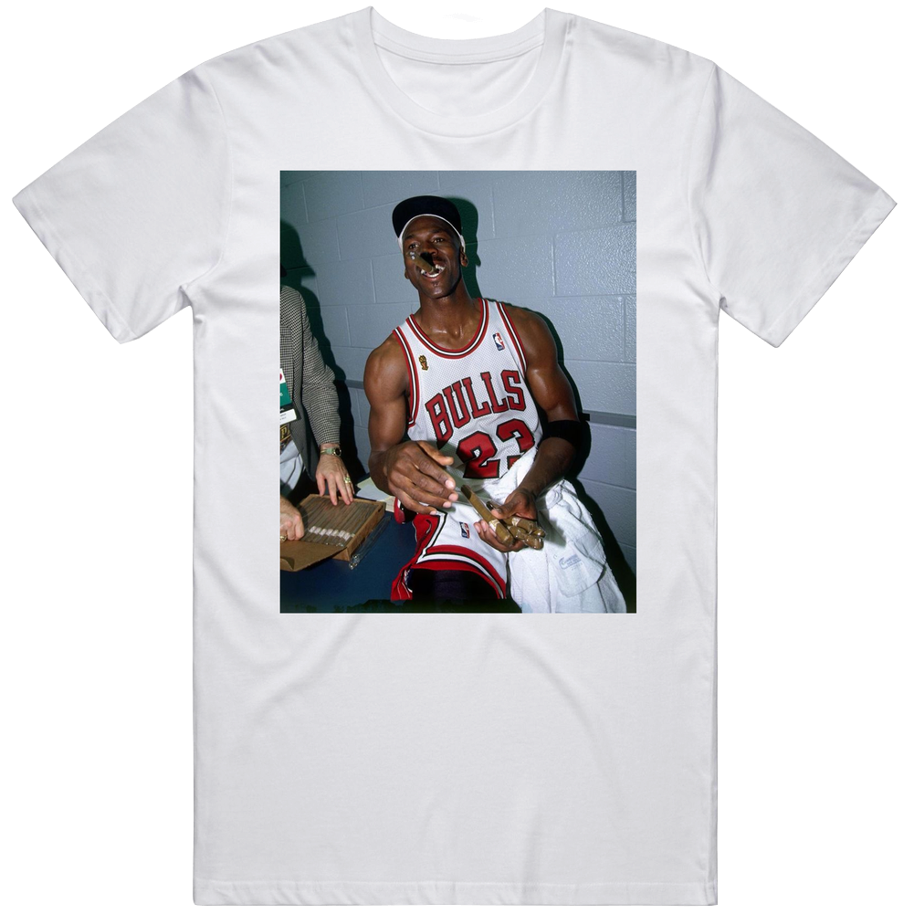 Michael Jordan Celebrates Championship With Cigars Chicago Basketball Fan Mens Cotton Tee T Shirt Michael Jordan Celebrates Championship With Cigars Chicago Basketball Fan Mens Cotton Tee T Shirt