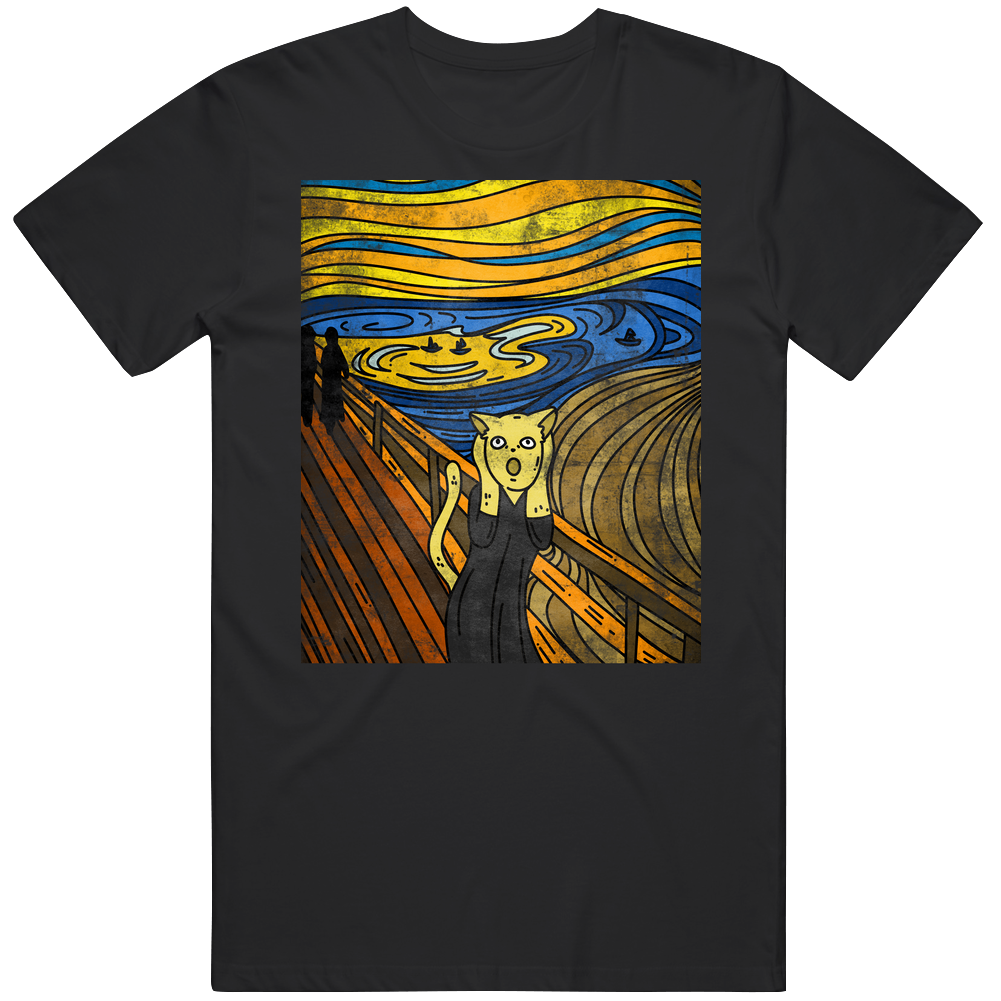 The Scream Cat Painting Famous Paintings Parody Mens Soft Cotton Tee T Shirt The Scream Cat Painting Famous Paintings Parody Mens Soft Cotton Tee T Shirt