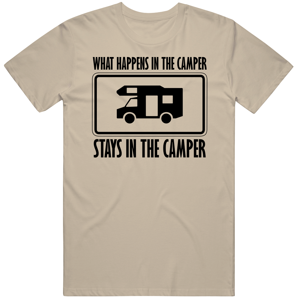 What Happens In The Camper Stays In The Camper Funny Rv Vacation Mens Soft Cotton Tee T Shirt