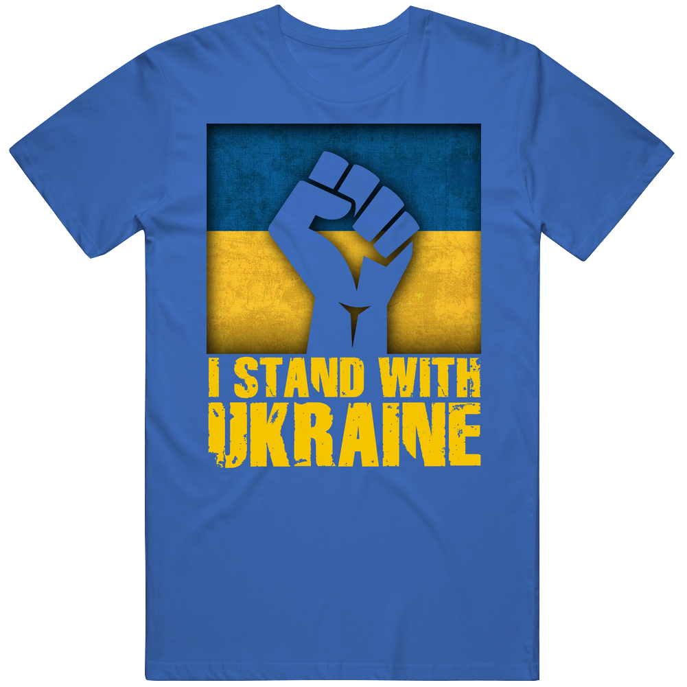 I Stand With Ukraine Raised Fist Support Blue Mens Soft Cotton Tee T Shirt I Stand With Ukraine Raised Fist Support Blue Mens Soft Cotton Tee T Shirt