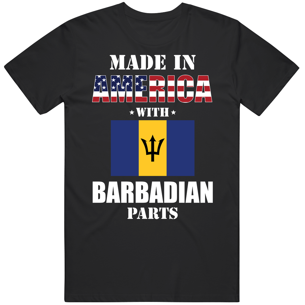 Made In America With Barbadian Parts Patriotic Nationality Mens Soft Cotton Tee T Shirt Made In America With Barbadian Parts Patriotic Nationality Mens Soft Cotton Tee T Shirt