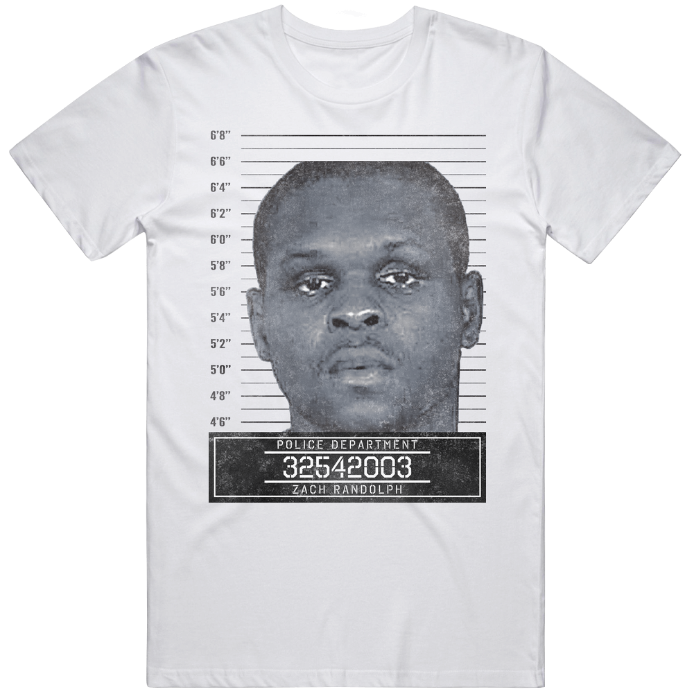 Zach Randolph Famous Sports Star Mugshot Police Department Mens Soft Cotton Tee T Shirt Zach Randolph Famous Sports Star Mugshot Police Department Mens Soft Cotton Tee T Shirt