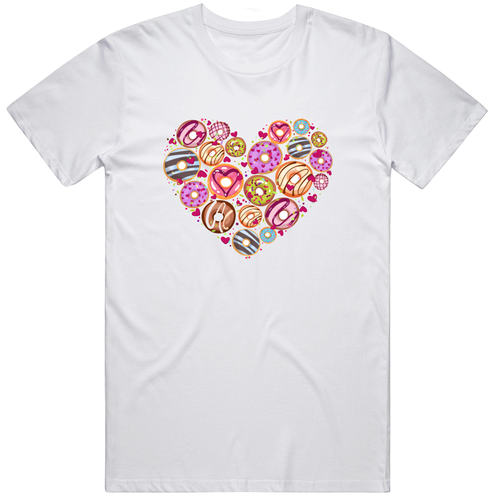 Design From Donuts In The Heart Form Culinary Pastries Background For St S Day With Mens Soft Cotton Tee T Shirt Design From Donuts In The Heart Form Culinary Pastries Background For St S Day With Mens Soft Cotton Tee T Shirt